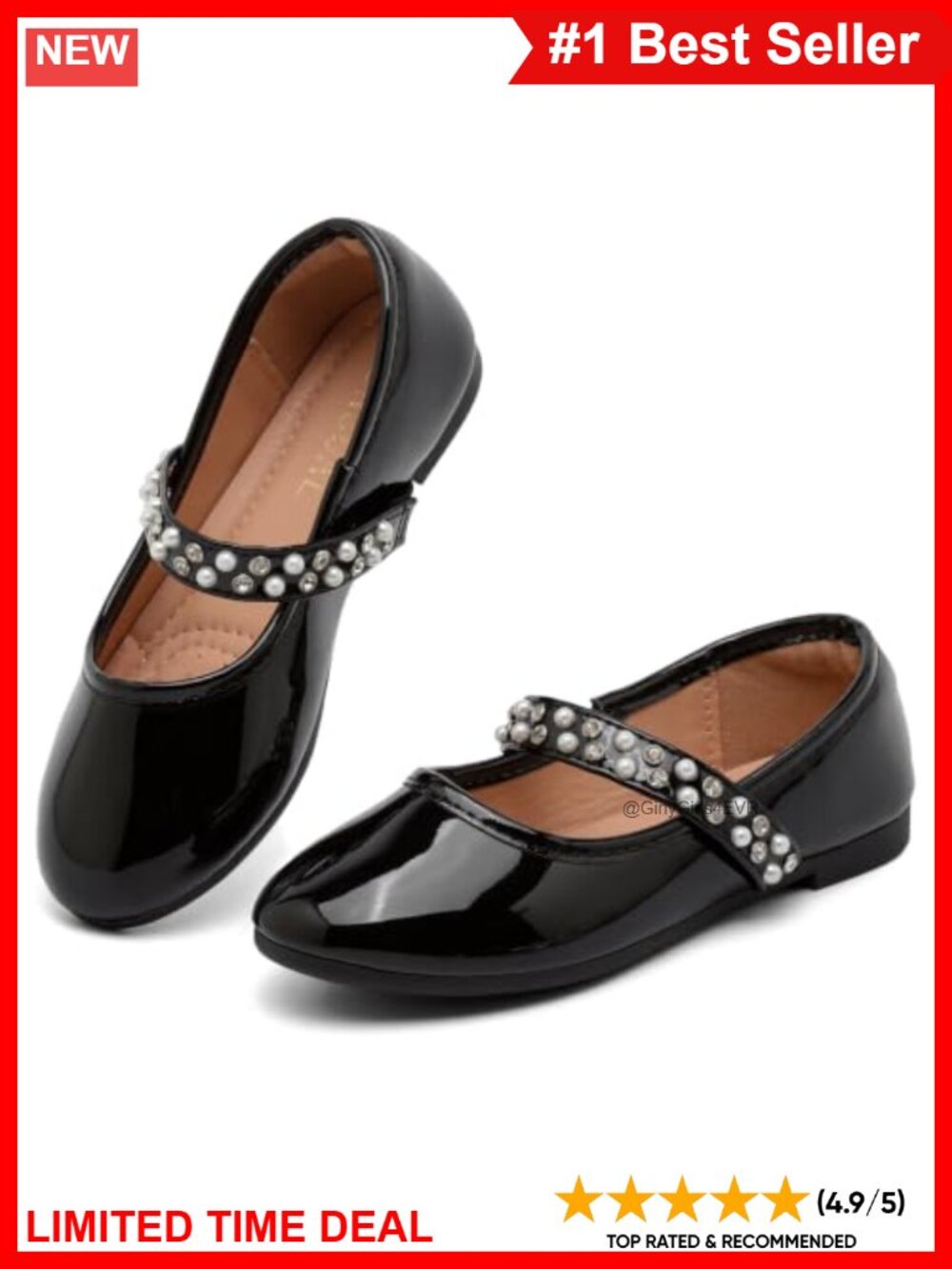 Girls Mary Jane Ballet Flats Faux Pearl Slip-On Dress Shoes